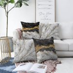 Realhomes Çift Taraflı Siyah Gümüş Renk Mermer Desenli 4'lü Şönil Yastık Kırlent Kılıf Seti Realhomes