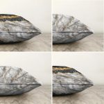 Realhomes Çift Taraflı Siyah Gümüş Renk Mermer Desenli 4'lü Şönil Yastık Kırlent Kılıf Seti Realhomes