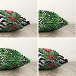 - Sonil-K4luset252-Gorsel2 - Realhomes  Çift Taraflı Geometrik Çizgiler Üzerinde Tropikal Yaprak ve Flamingo 4'lü Şönil Yastık Kılıf Seti Realhomes