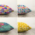 Realhomes Çift Taraflı Renkli Çocuk Desenli Dekoratif 4'lü Modern Şönil Yastık Kırlent Kılıf Seti Realhomes