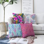 - Sonil-K4luset272-Gorsel1 - Realhomes Çift Taraflı Renkli Ogea ve Geometrik Çizgili Tropikal Yapraklı 4'lü Şönil Yastık Kırlent Kılıf Seti Realhomes