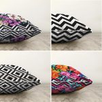 - Sonil-K4luset279-Gorsel2 - Realhomes  Realhomes Çift Taraflı Geometrik Çizgiler Üzerinde Tropikal Yapraklar 4'lü Şönil Kırlent Kılıf Seti Realhomes