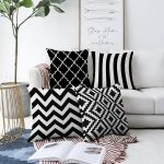 Realhomes Çift Taraflı Siyah Beyaz Geometrik Şekiller 4'lü Şönil Yastık Kırlent Kılıf Seti Realhomes