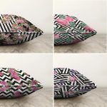 - Sonil-K4luset290-Gorsel2 - Realhomes  Geometrik Desenli Çiçek Temalı 4'lü Çift Taraflı Şönil Yastık Kırlent Kılıf Seti Realhomes