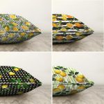 Limon Desenli Dekoratif 4'lü Çift Taraflı Şönil Yastık Kırlent Kılıf Seti Realhomes