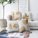 - Sonil-K4luset298-Gorsel1 - Realhomes Altın Varaklı Yaprak Desenli 4'lü Çift Taraflı Şönil Yastık Kırlent Kılıf Seti Realhomes