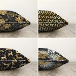 Siyah Zemin Altın Varaklı Dekoratif 4'lü Çift Taraflı Şönil Yastık Kırlent Kılıf Seti Realhomes