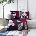 - Sonil-K4luset307-Gorsel1 - Realhomes Kadın Figurlu Kalem Desenli 4'lü Çift Taraflı Şönil Yastık Kırlent Kılıf Seti Realhomes