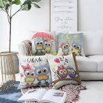 - Sonil-K4luset309-Gorsel1 - Realhomes Sevimli Baykuslar 4'lü Çift Taraflı Şönil Yastık Kırlent Kılıf Seti Realhomes
