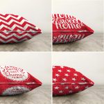 Kırmızı Zemınlı Dekoratif 4'lü Çift Taraflı Şönil Yastık Kırlent Kılıf Seti Realhomes