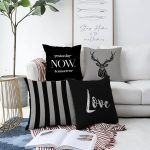 - Sonil-K4luset312-Gorsel1 - Realhomes  Siyah Gri Zeminde Geyik ve Yazılı Özel Tasarım 4'lü Çift Taraflı Şönil Kırlent Kılıf Seti Realhomes