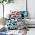 - Sonil-K4luset317-Gorsel1 - Realhomes  Sevimli Kediler 4'lü Çift Taraflı Şönil Yastık Kırlent Kılıf Seti Realhomes