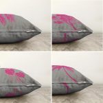 Gri Zeminde Fuşya Ağaç Motifli Dekoratif Dijital Baskılı 4'Lü Çift Taraflı Şönil Kırlent Kılıf Seti Realhomes