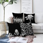 - Sonil-K4luset54-Gorsel1 - Realhomes Çift Taraflı Siyah Zeminde Ağaç Motifli Dijital Baskılı Özel Tasarım 4'Lü Şönil Kırlent Kılıf Seti Realhomes