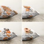 - Sonil-K4luset62-Gorsel2 - Realhomes  Beyaz Zemin Üzerinde Kurumuş Yaprak Ve Çiçek Tasarımlı 4'Lü Çift Taraflı Şönil Kırlent Kılıf Seti Realhomes