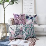 Tüy Ve Yaprak Tasarımlı Modern Dijital Baskılı 4'Lü Çift Taraflı Şönil Yastık Kırlent Kılıf Seti Realhomes