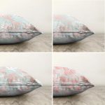 - Sonil-K4luset70-Gorsel2 - Realhomes Mavi Zeminde Pembe Ve Beyaz Yaprak Çizimli Modern 4'lü Çift Taraflı Şönil Yastık Kırlent Kılıf Seti Realhomes