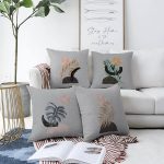 Gri Zeminde Gümüş Ve Gold Yaprak Tasarımlı Modern 4'lü Çift Taraflı Şönil Yastık Kırlent Kılıf Seti Realhomes