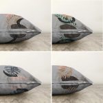 Gri Zeminde Gümüş Ve Gold Yaprak Tasarımlı Modern 4'lü Çift Taraflı Şönil Yastık Kırlent Kılıf Seti Realhomes