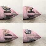 - Sonil-K4luset74-Gorsel2 - Realhomes  Pembe Zeminli Gümüş Ve Gold Yaprak Tasarımlı Modern 4'lü Çift Taraflı Şönil Yastık Kırlent Kılıf Seti Realhomes