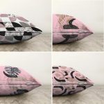 - Sonil-K4luset83-Gorsel2 - Realhomes  Pembe Zemin Üzerinde Soyut Çizim Tasarımlı Modern 4'lü Çift Taraflı Şönil Yastık Kırlent Kılıf Seti Realhomes