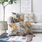 - Sonil-K4luset98-Gorsel1 - Realhomes  Gold Tropik Yapraklı Dekoratif Dijital Baskılı 4'lü Çift Taraflı Şönil Yastık Kırlent Kılıf Seti Realhomes