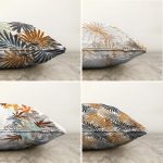 - Sonil-K4luset98-Gorsel2 - Realhomes  Gold Tropik Yapraklı Dekoratif Dijital Baskılı 4'lü Çift Taraflı Şönil Yastık Kırlent Kılıf Seti Realhomes