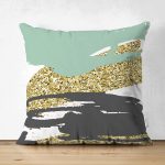 Çift Taraflı Gold Detaylı Modern Motifler Dijital Baskılı Modern Süet Yastık Kırlent Kılıfı Realhomes