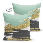 Çift Taraflı Gold Detaylı Modern Motifler Dijital Baskılı Modern Süet Yastık Kırlent Kılıfı Realhomes