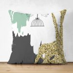 - Suet-K-7003-Gorsel1 - Realhomes Çift Taraflı Kafes Ve Kuş Motifli Gold Modern Motifler Süet Yastık Kırlent Kılıfı Realhomes