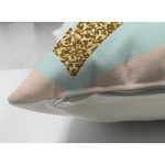 Çift Taraflı Açık Krem Zeminli Pembe Mavi Gold Yapraklar Dijital Baskılı Modern Süet Yastık Kılıfı Realhomes