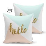 Çift Taraflı Gold Hello Yazılı Modern Motifler Dijital Baskılı Modern Süet Yastık Kırlent Kılıfı Realhomes