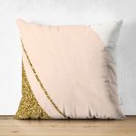 Çift Taraflı Pembe Krem Gold Motifli Dijital Baskılı Modern Süet Yastık Kırlent Kılıfı Realhomes