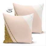Çift Taraflı Pembe Krem Gold Motifli Dijital Baskılı Modern Süet Yastık Kırlent Kılıfı Realhomes