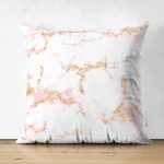 Çift Taraflı Mermer Motifli Gold İşlemeli Dijital Baskılı Modern Süet Yastık Kırlent Kılıfı Realhomes