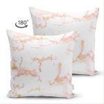 Çift Taraflı Mermer Motifli Gold İşlemeli Dijital Baskılı Modern Süet Yastık Kırlent Kılıfı Realhomes