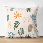 - Suet-K-7020-Gorsel1 - Realhomes Çift Taraflı Ekru Zeminli Yaprak Motifler Dijital Baskılı Modern Süet Yastık Kırlent Kılıfı Realhomes