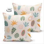 - Suet-K-7020-Gorsel2 - Realhomes Çift Taraflı Ekru Zeminli Yaprak Motifler Dijital Baskılı Modern Süet Yastık Kırlent Kılıfı Realhomes