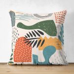 Çift Taraflı Ekru Zeminde Sanatsal Motifler Dijital Baskılı Modern Süet Yastık Kırlent Kılıfı Realhomes