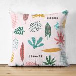 Çift Taraflı Renkli Amazon Yapraklı Motifler Dijital Baskılı Modern Süet Yastık Kırlent Kılıfı Realhomes