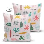 Çift Taraflı Renkli Amazon Yapraklı Motifler Dijital Baskılı Modern Süet Yastık Kırlent Kılıfı Realhomes