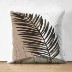 Çift Taraflı Beyaz Zemin Minimal Yaprak Desenli Dijital Baskılı Modern Süet Yastık Kırlent Kılıfı Realhomes