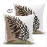 Çift Taraflı Beyaz Zemin Minimal Yaprak Desenli Dijital Baskılı Modern Süet Yastık Kırlent Kılıfı Realhomes