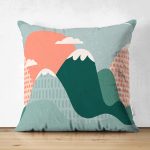 Çift Taraflı Renkli Dağ Çizimli Dijital Baskılı Modern Süet Yastık Kırlent Kılıfı Realhomes