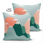 Çift Taraflı Renkli Dağ Çizimli Dijital Baskılı Modern Süet Yastık Kırlent Kılıfı Realhomes