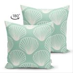 Çift Taraflı Yeşil Zeminde Deniz Kabuğu Desenli Dijital Baskılı Modern Süet Yastık Kırlent Kılıfı Realhomes