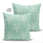 Çift Taraflı Yeşil Zeminde Krem Deniz Yıldızı Tasarımlı Dijital Baskılı Modern Süet Yastık Kılıfı Realhomes