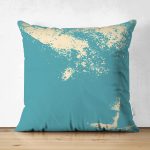 Çift Taraflı Turkuaz Zeminde Gold Detaylı Dijital Baskılı Modern Süet Yastık Kırlent Kılıfı Realhomes