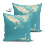 Çift Taraflı Turkuaz Zeminde Gold Detaylı Dijital Baskılı Modern Süet Yastık Kırlent Kılıfı Realhomes