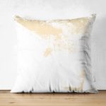 Çift Taraflı Beyaz Zeminde Gold Detaylı Dijital Baskılı Modern Süet Yastık Kırlent Kılıfı Realhomes